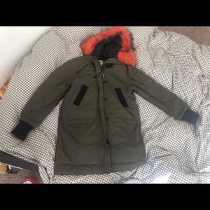 Kenzo Green Long Parka Orange Fur-trimmed womens small